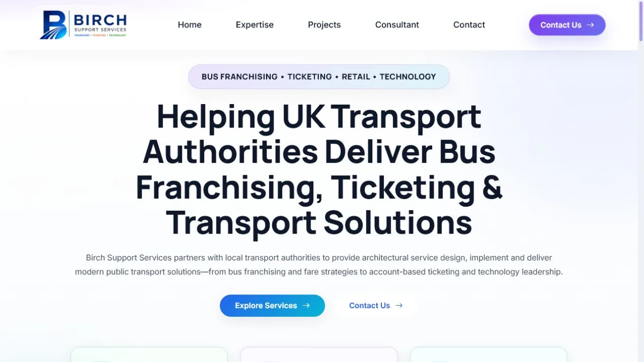 Preview of the Birch Support Services website